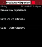 Breakaway Experiences coupon verification screenshot