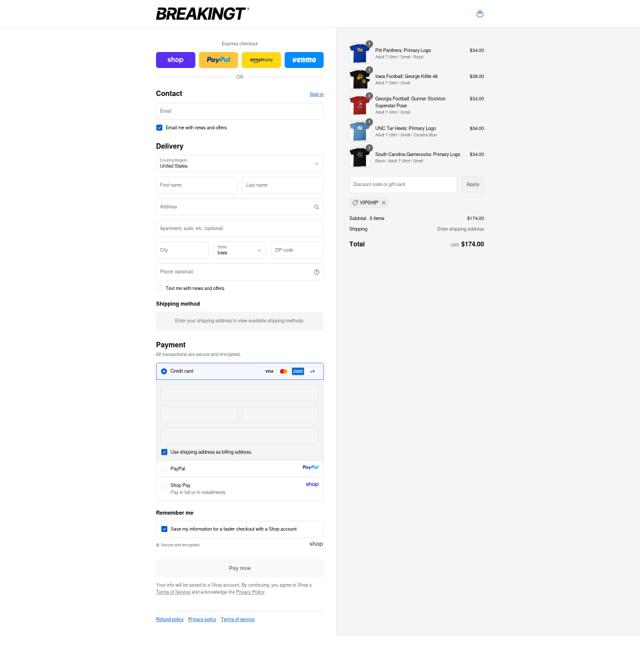 BreakingT checkout page showing BreakingT discount code box | Screenshot taken by SimplyCodes community member on Sep 13, 2025