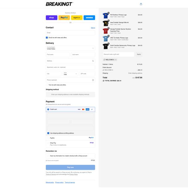 BreakingT checkout page showing BreakingT discount code box | Screenshot taken by SimplyCodes community member on Sep 13, 2025