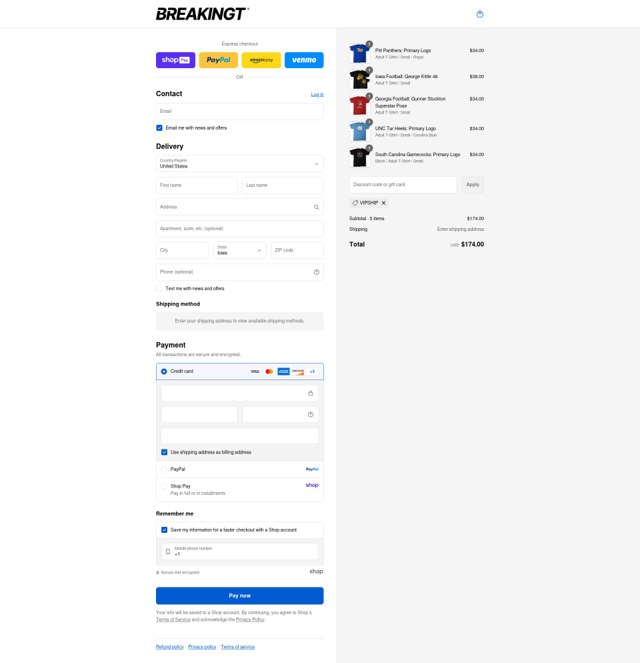 BreakingT checkout page showing BreakingT discount code box | Screenshot taken by SimplyCodes community member on Aug 28, 2025