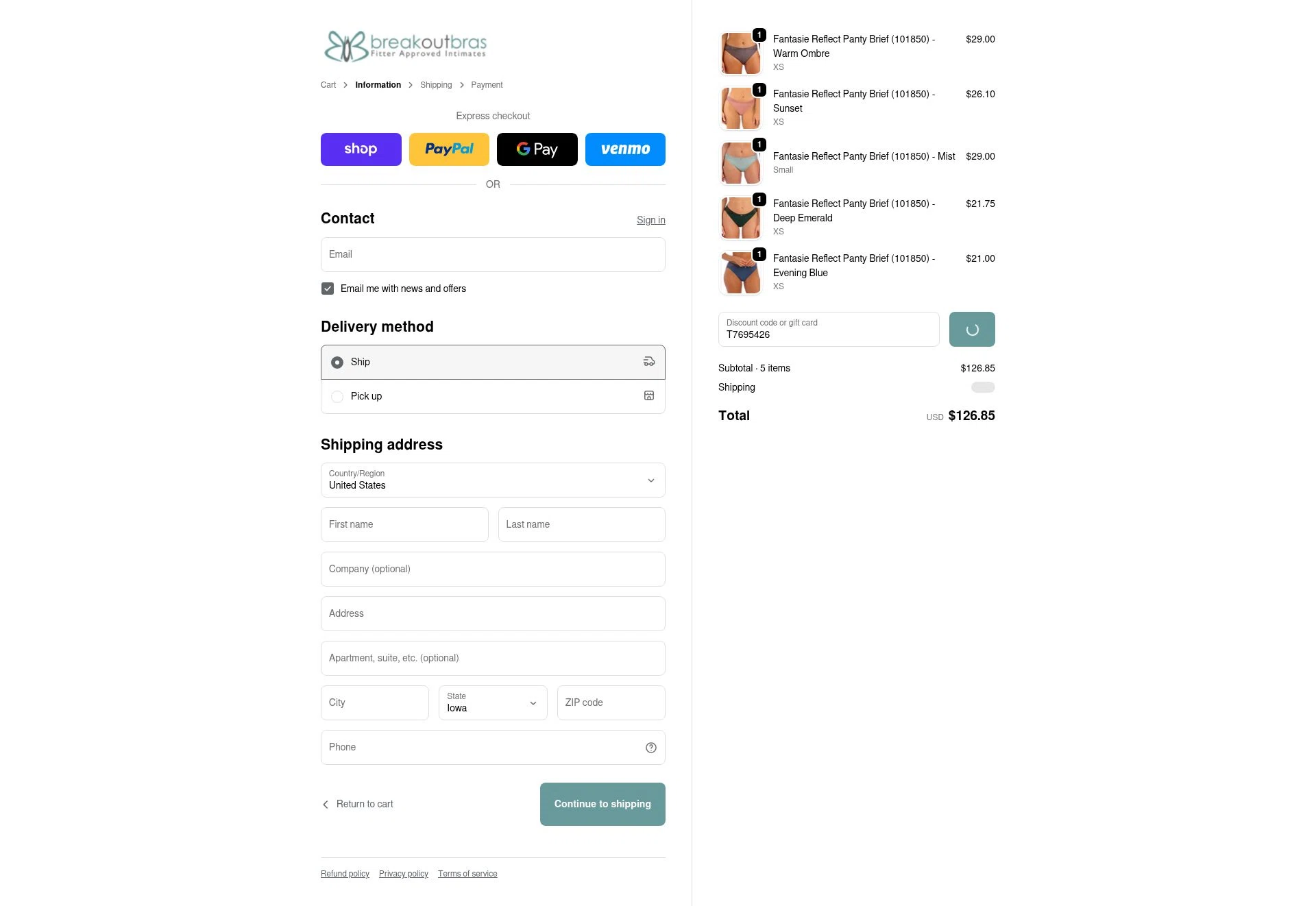 Breakout Bras checkout page showing Breakout Bras coupon code box | Screenshot taken by SimplyCodes community member on Feb 18, 2026