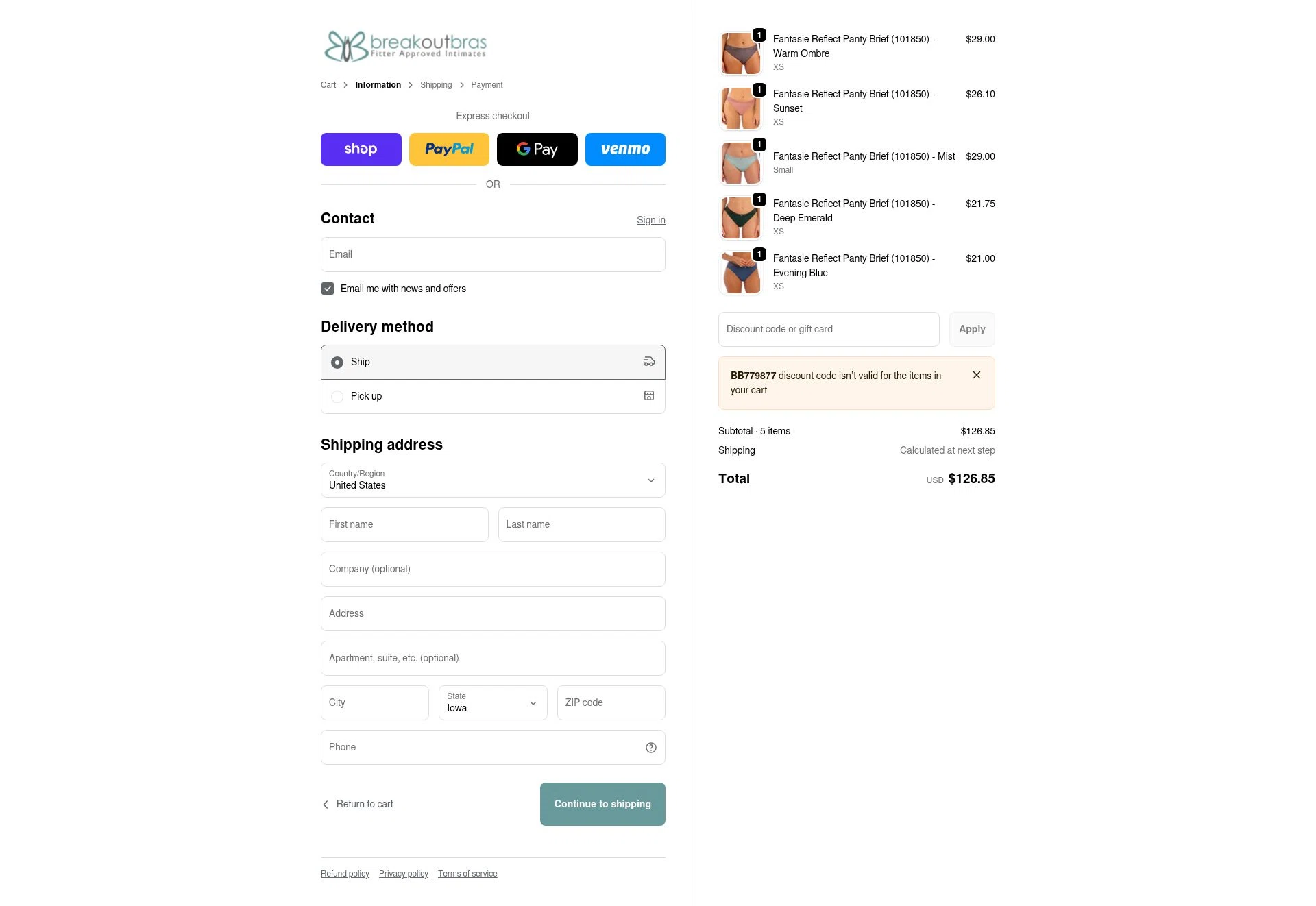 Breakout Bras checkout page showing Breakout Bras coupon code box | Screenshot taken by SimplyCodes community member on Feb 18, 2026
