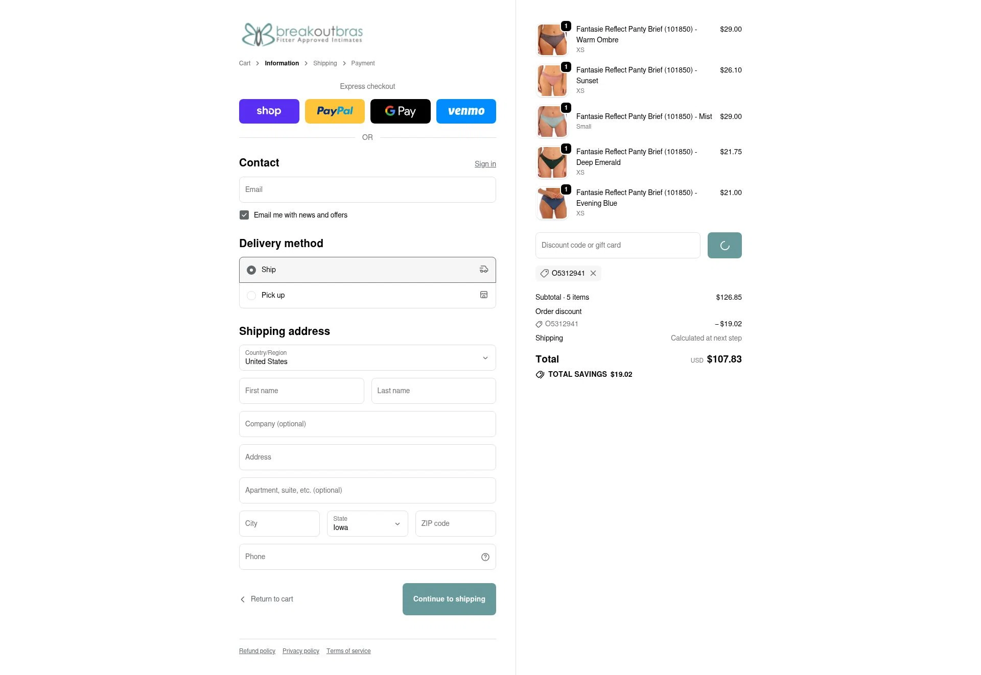 Breakout Bras checkout page showing Breakout Bras coupon code box | Screenshot taken by SimplyCodes community member on Feb 18, 2026
