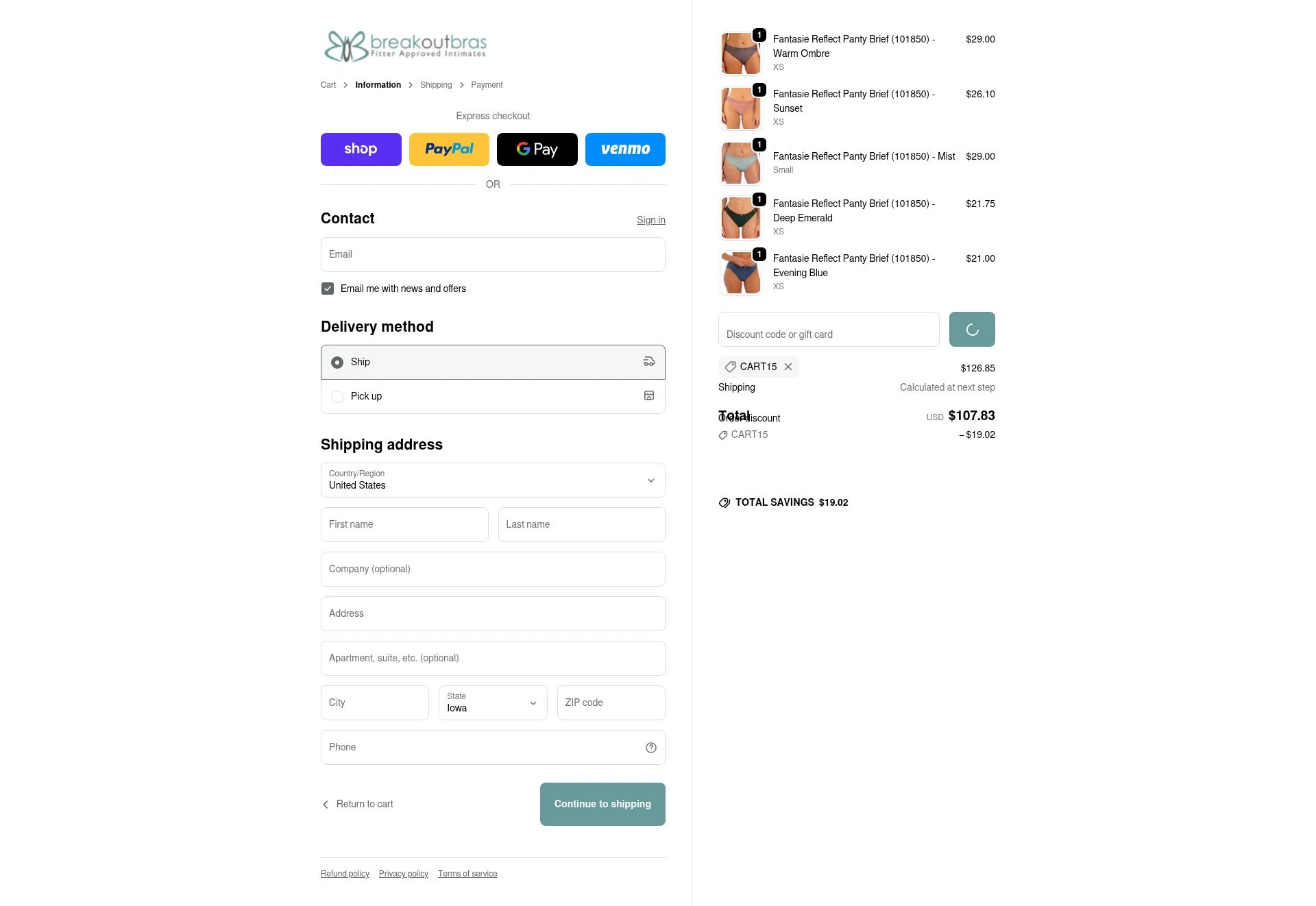 Breakout Bras checkout page showing Breakout Bras coupon code box | Screenshot taken by SimplyCodes community member on Feb 18, 2026