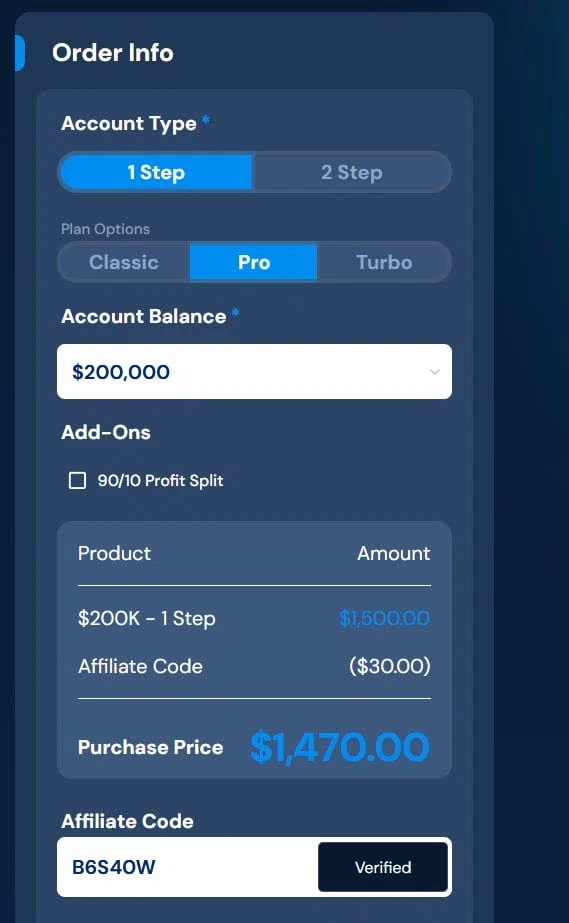 Breakout Trading promo code screenshot showing code B6S40W applied at Breakout Trading checkout page. Uploaded by SimplyCodes community member BudgetWarden4654 on Nov 13, 2025