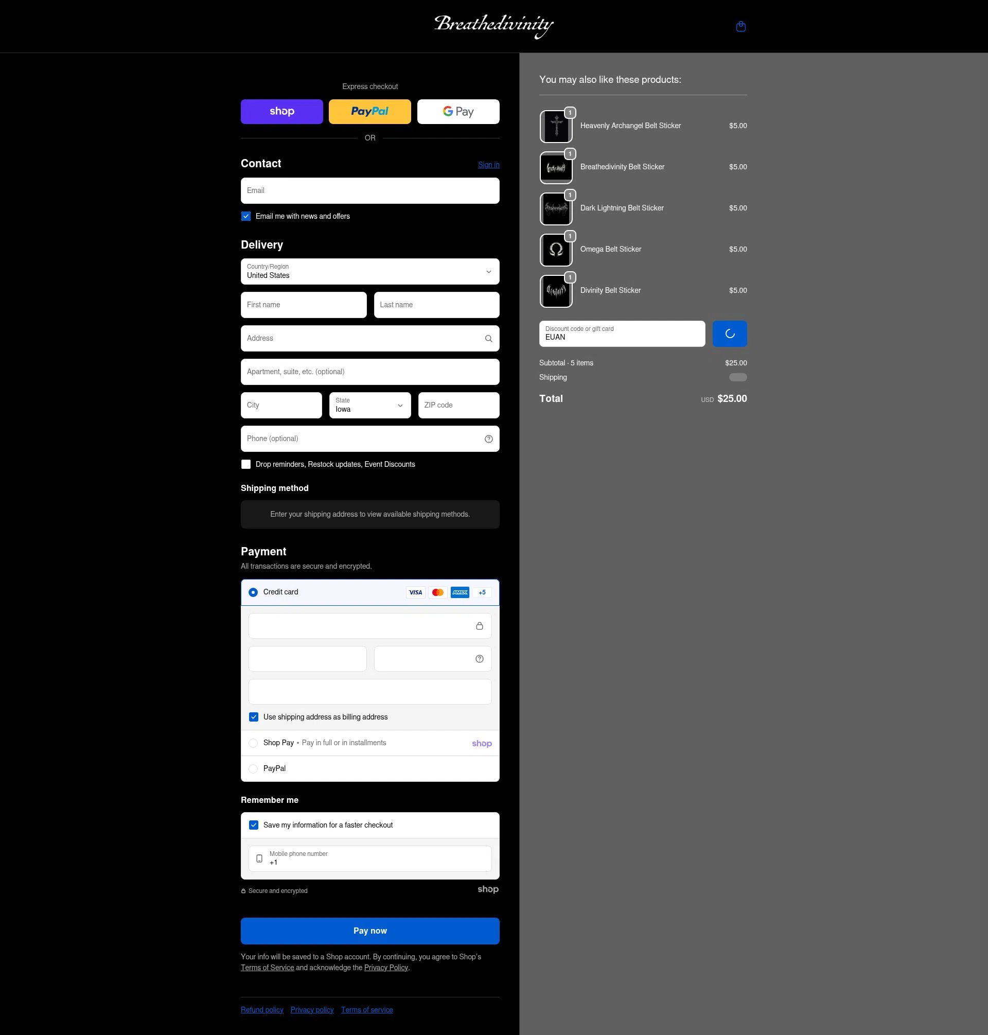 Breathedivinity checkout page showing Breathedivinity promo code box | Screenshot taken by SimplyCodes community member on Jan 28, 2026