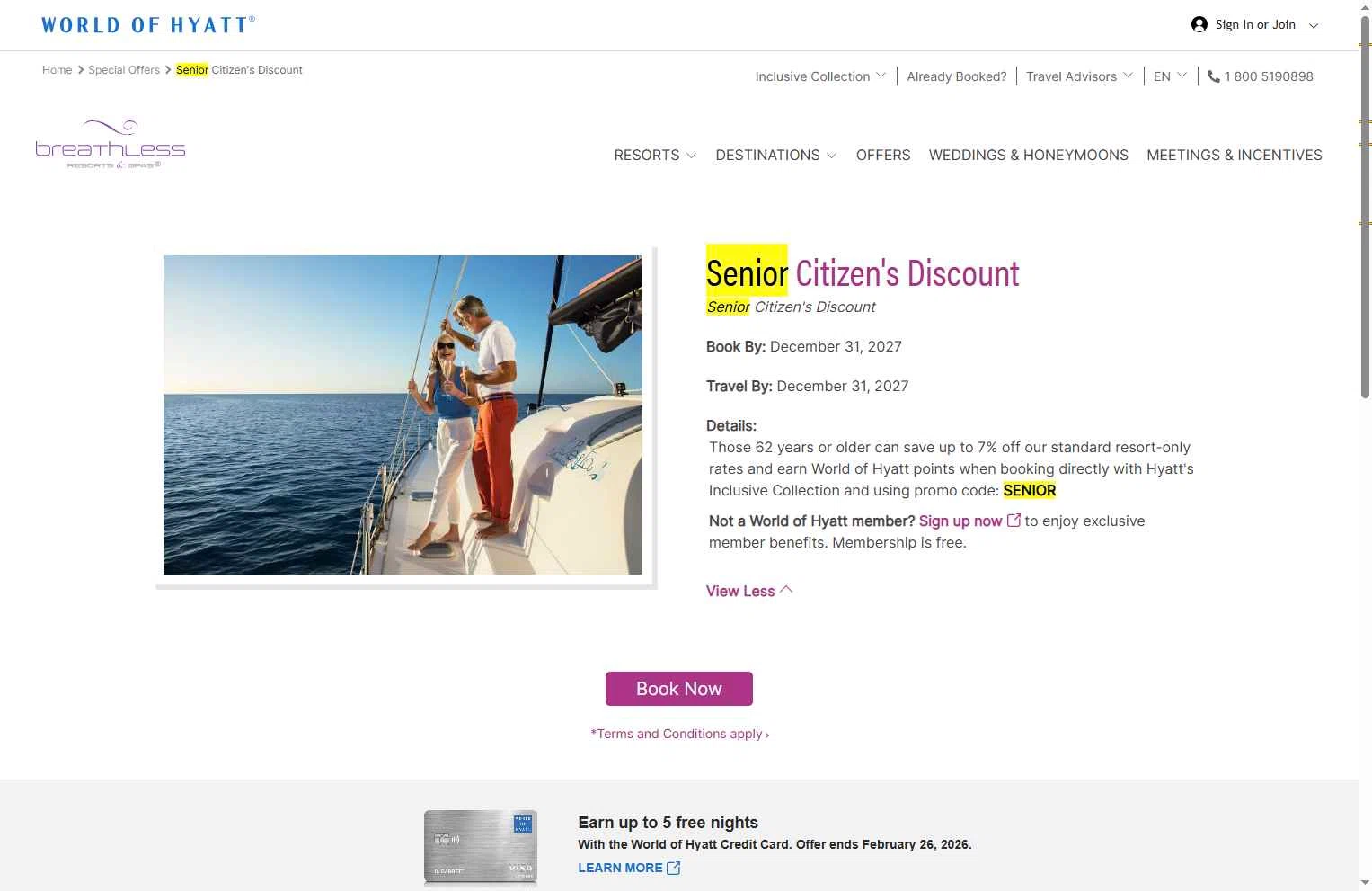 Breathless Resorts & Spas checkout page showing Breathless Resorts & Spas promo code box | Screenshot taken by SimplyCodes community member on Feb 15, 2026