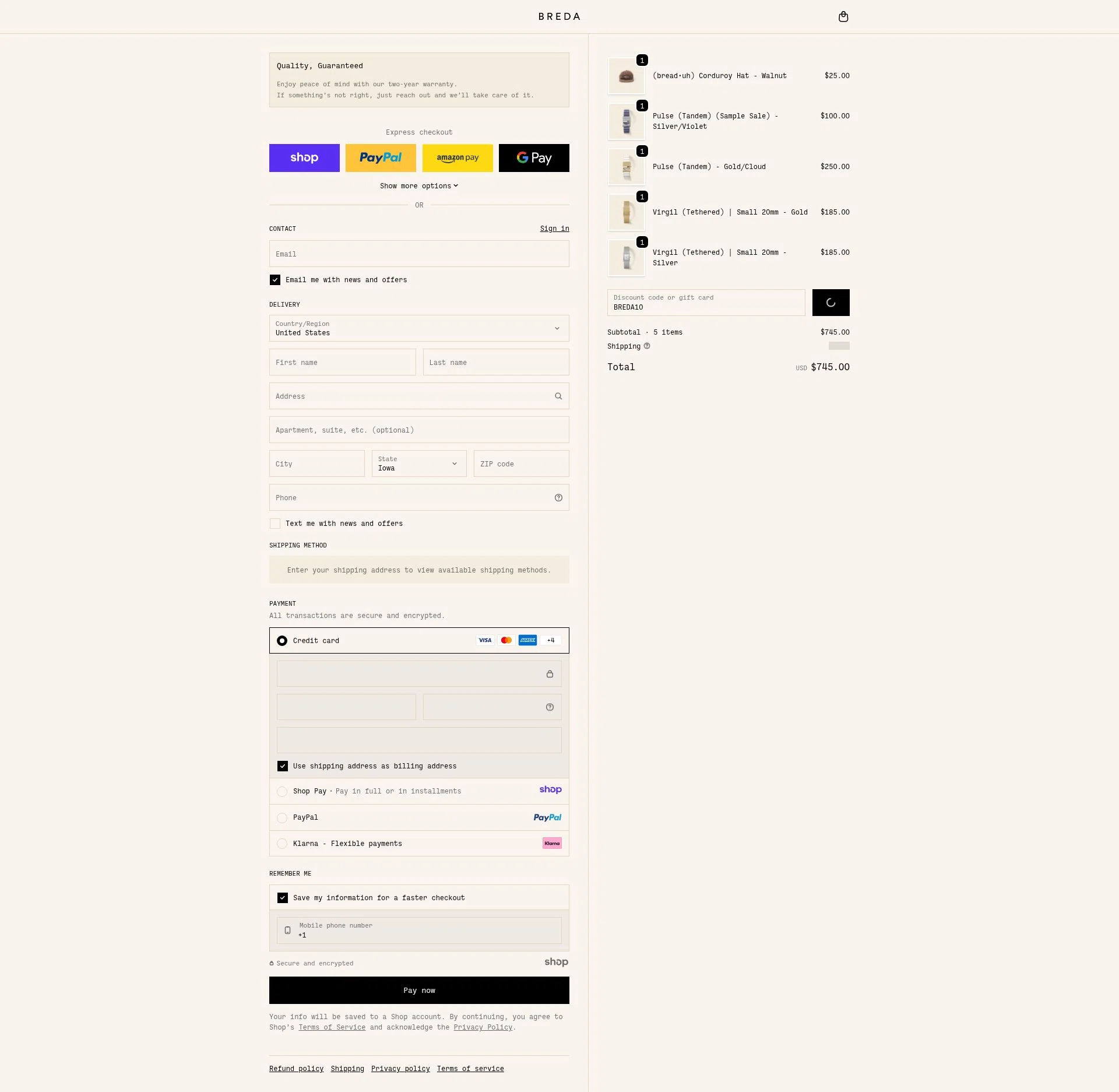 BREDA checkout page showing BREDA discount code box | Screenshot taken by SimplyCodes community member on Dec 29, 2025