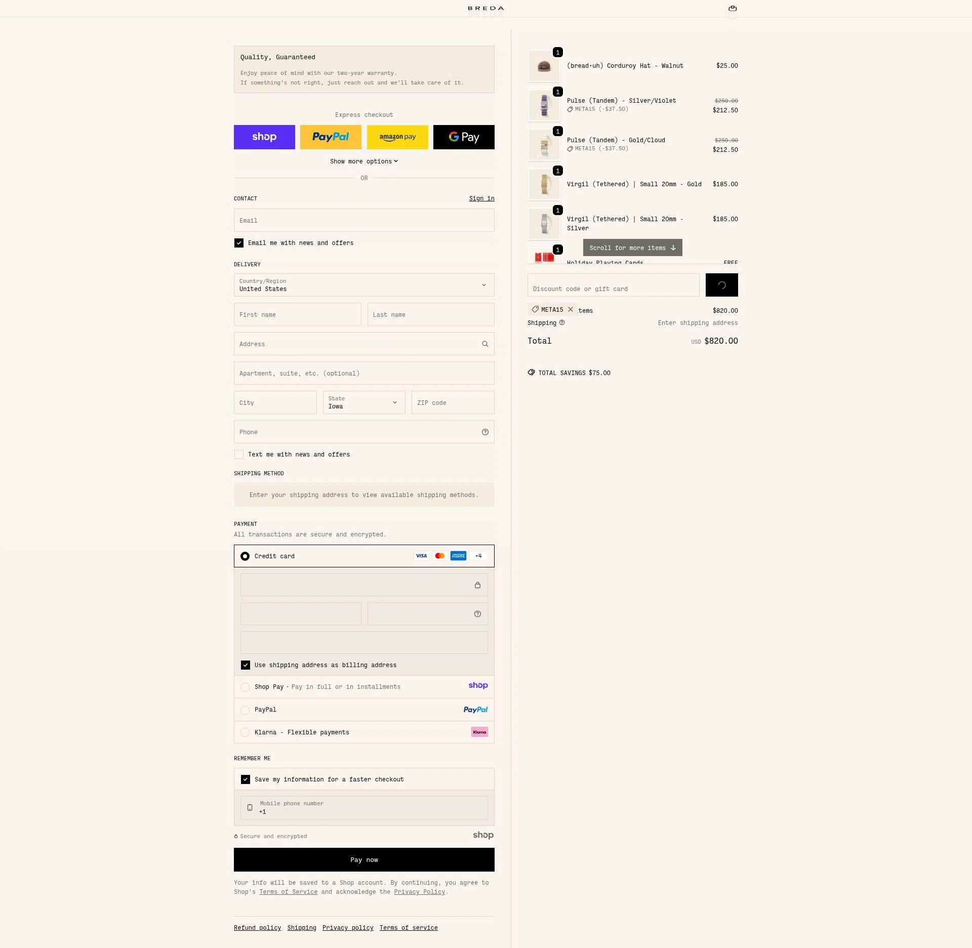 BREDA checkout page showing BREDA discount code box | Screenshot taken by SimplyCodes community member on Dec 24, 2025