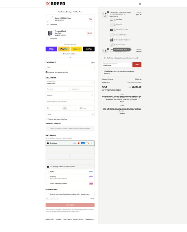 Breeo checkout page showing Breeo discount code box | Screenshot taken by SimplyCodes community member on Sep 7, 2025