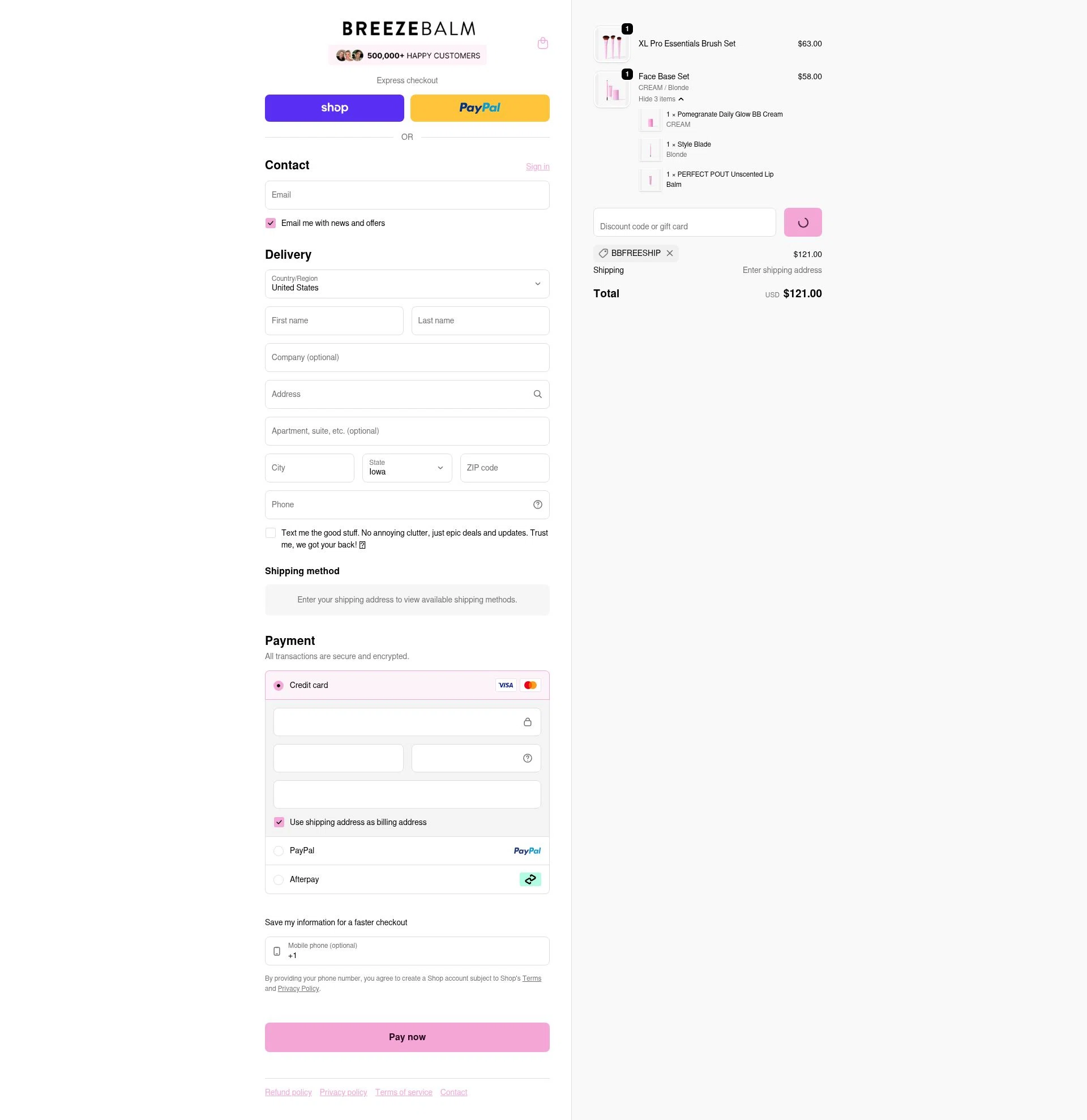 Breeze Balm checkout page showing Breeze Balm discount code box | Screenshot taken by SimplyCodes community member on Feb 5, 2026