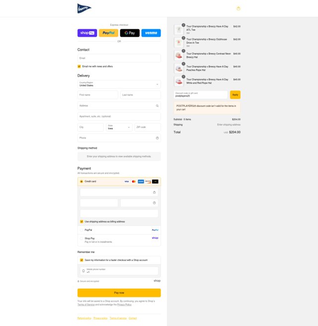 Breezy Golf checkout page showing Breezy Golf discount code box | Screenshot taken by SimplyCodes community member on Aug 22, 2025
