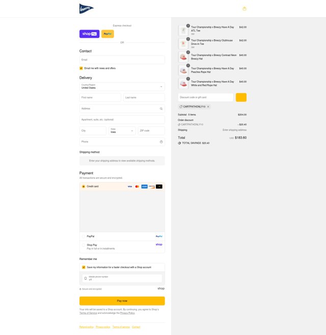Breezy Golf checkout page showing Breezy Golf discount code box | Screenshot taken by SimplyCodes community member on Aug 22, 2025