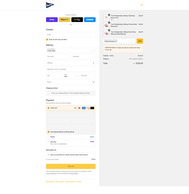 Breezy Golf checkout page showing Breezy Golf discount code box | Screenshot taken by SimplyCodes community member on Sep 8, 2025