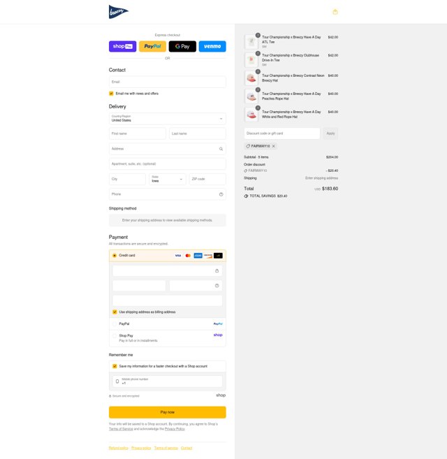 Breezy Golf checkout page showing Breezy Golf discount code box | Screenshot taken by SimplyCodes community member on Aug 22, 2025
