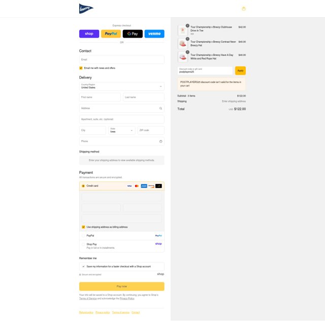 Breezy Golf checkout page showing Breezy Golf discount code box | Screenshot taken by SimplyCodes community member on Sep 8, 2025