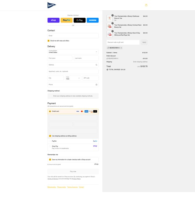 Breezy Golf checkout page showing Breezy Golf discount code box | Screenshot taken by SimplyCodes community member on Sep 8, 2025