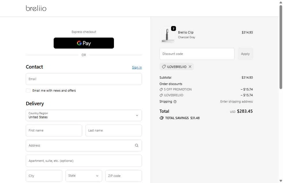 Breliio checkout page showing Breliio discount code box | Screenshot taken by SimplyCodes community member on Dec 24, 2025