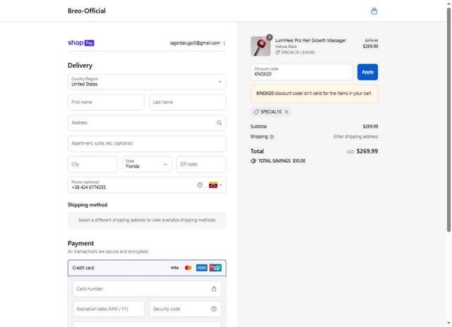 Breo checkout page showing Breo promo code box | Screenshot taken by SimplyCodes community member on Aug 26, 2025
