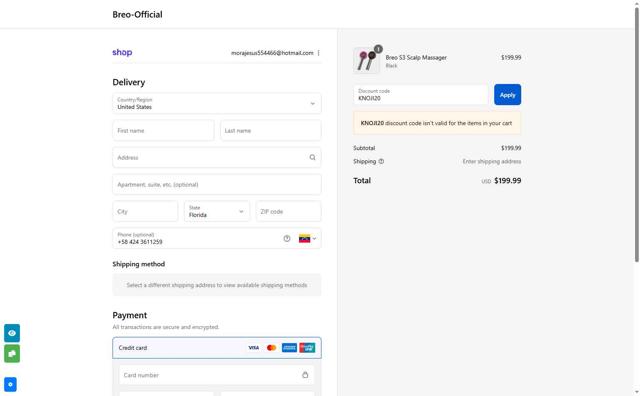 Breo checkout page showing Breo promo code box | Screenshot taken by SimplyCodes community member on Sep 9, 2025