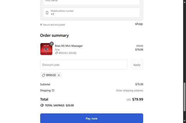 Breo checkout page showing Breo promo code box | Screenshot taken by SimplyCodes community member on Sep 10, 2025