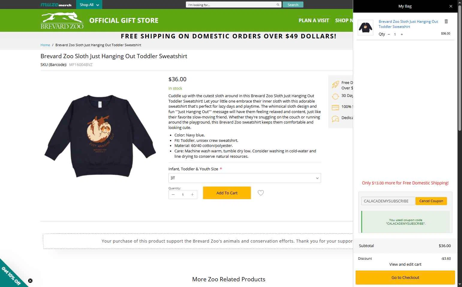 Brevard Zoo checkout page showing Brevard Zoo promo code box | Screenshot taken by SimplyCodes community member on Jan 16, 2026