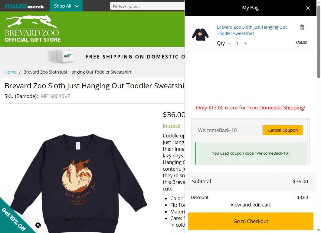 Brevard Zoo checkout page showing Brevard Zoo promo code box | Screenshot taken by SimplyCodes community member on Sep 22, 2025