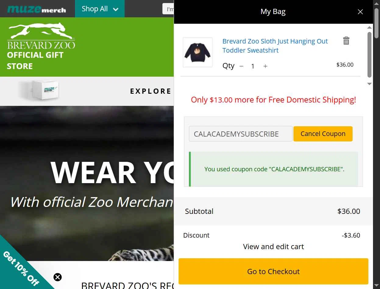 Brevard Zoo checkout page showing Brevard Zoo promo code box | Screenshot taken by SimplyCodes community member on Nov 18, 2025