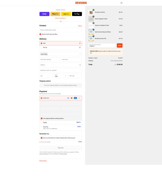BrewDemon checkout page showing BrewDemon discount code box | Screenshot taken by SimplyCodes community member on Sep 14, 2025