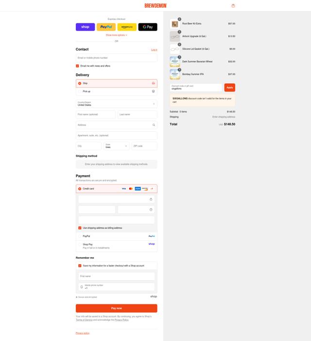 BrewDemon checkout page showing BrewDemon discount code box | Screenshot taken by SimplyCodes community member on Aug 29, 2025
