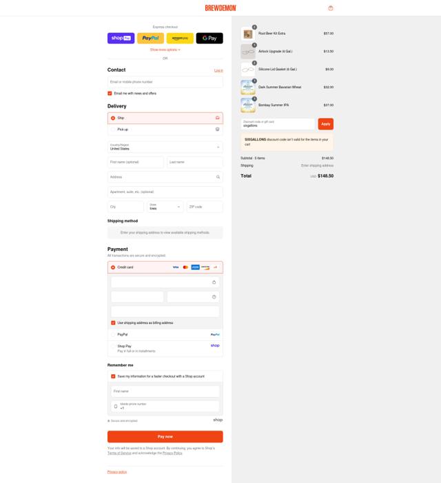 BrewDemon checkout page showing BrewDemon discount code box | Screenshot taken by SimplyCodes community member on Aug 25, 2025