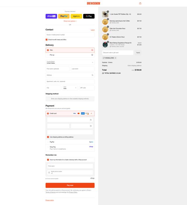 BrewDemon checkout page showing BrewDemon discount code box | Screenshot taken by SimplyCodes community member on Aug 15, 2025
