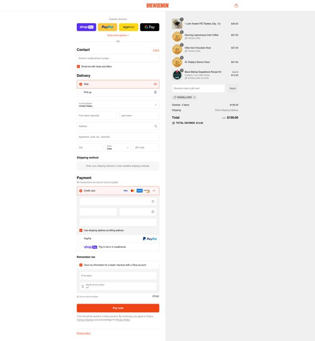 BrewDemon checkout page showing BrewDemon discount code box | Screenshot taken by SimplyCodes community member on Aug 7, 2025