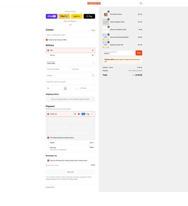 BrewDemon checkout page showing BrewDemon discount code box | Screenshot taken by SimplyCodes community member on Aug 20, 2025