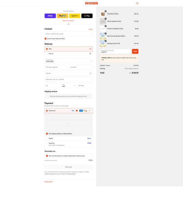 BrewDemon checkout page showing BrewDemon discount code box | Screenshot taken by SimplyCodes community member on Sep 2, 2025