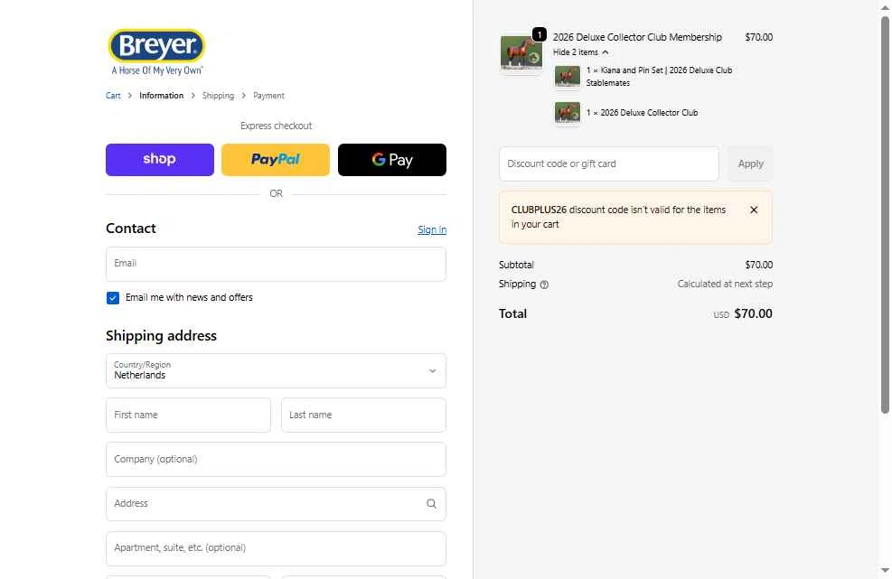 Breyer checkout page showing Breyer discount code box | Screenshot taken by SimplyCodes community member on Jan 2, 2026