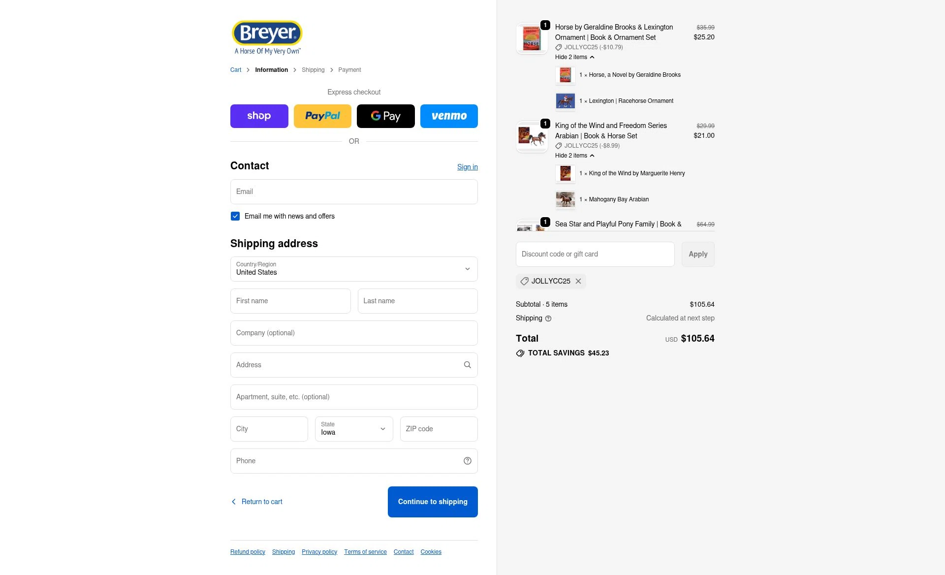 Breyer checkout page showing Breyer discount code box | Screenshot taken by SimplyCodes community member on Dec 7, 2025