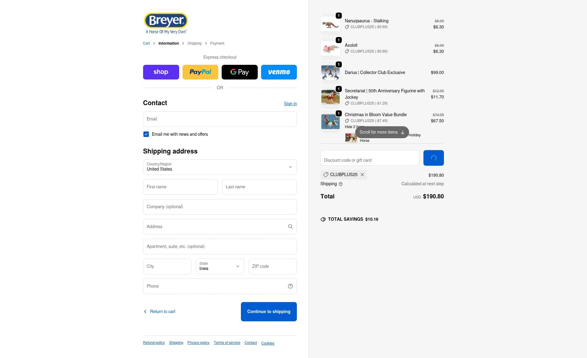 Breyer checkout page showing Breyer discount code box | Screenshot taken by SimplyCodes community member on Dec 25, 2025
