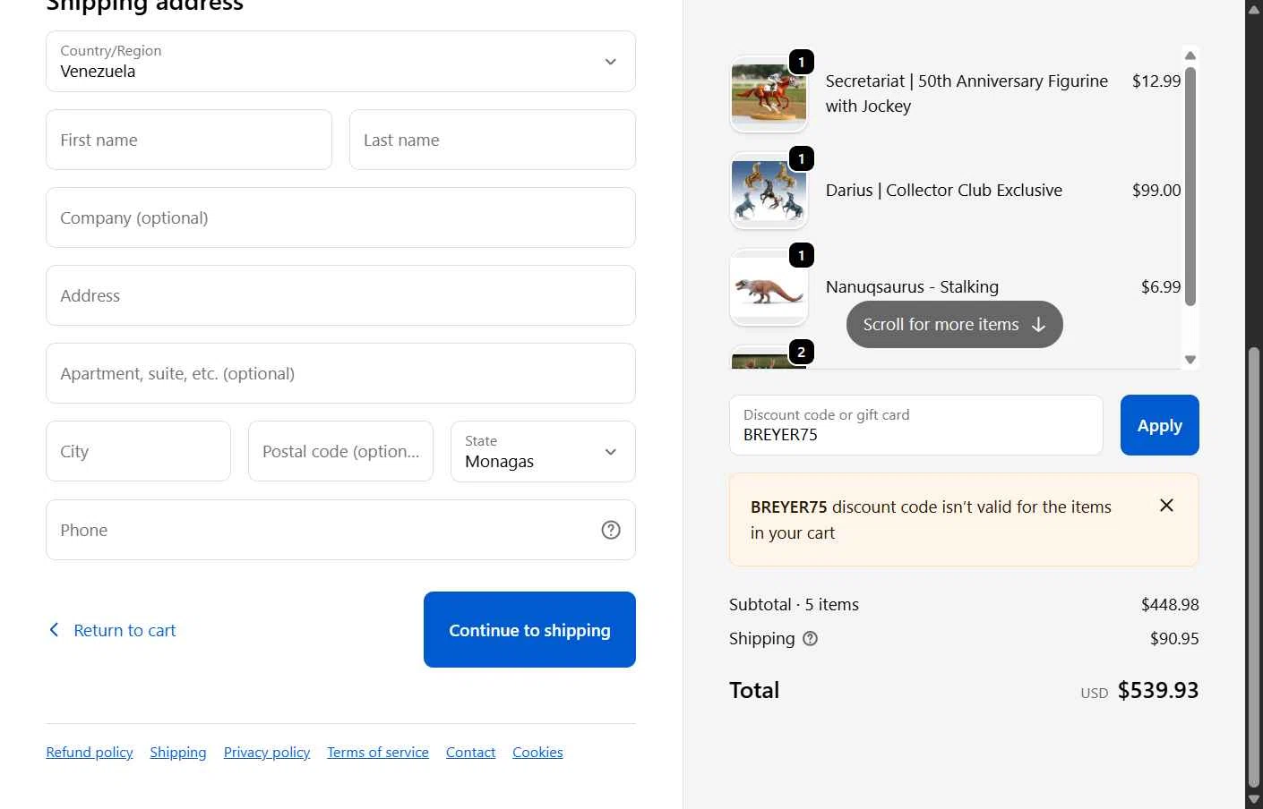 Breyer checkout page showing Breyer discount code box | Screenshot taken by SimplyCodes community member on Dec 15, 2025