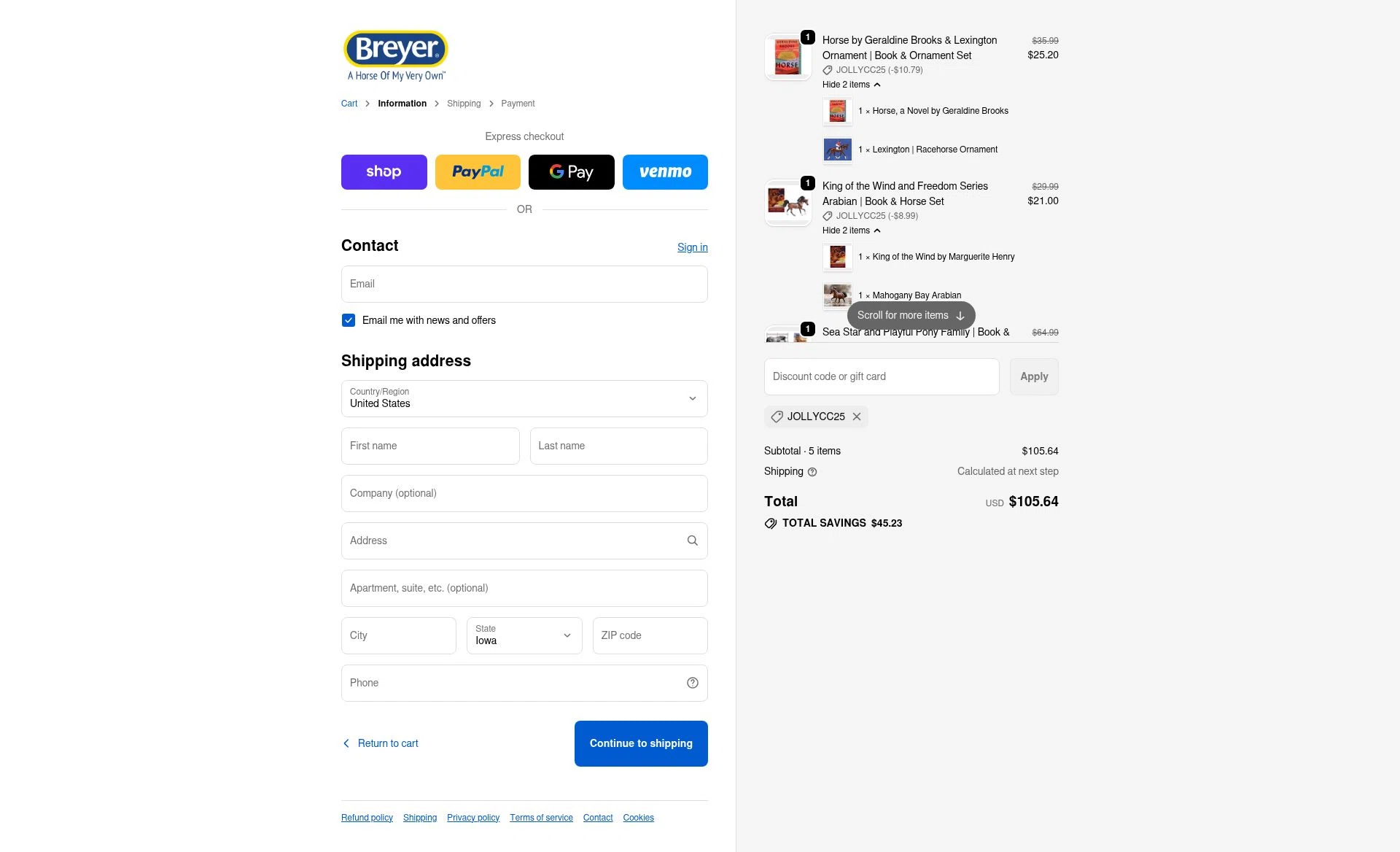 Breyer checkout page showing Breyer discount code box | Screenshot taken by SimplyCodes community member on Dec 13, 2025