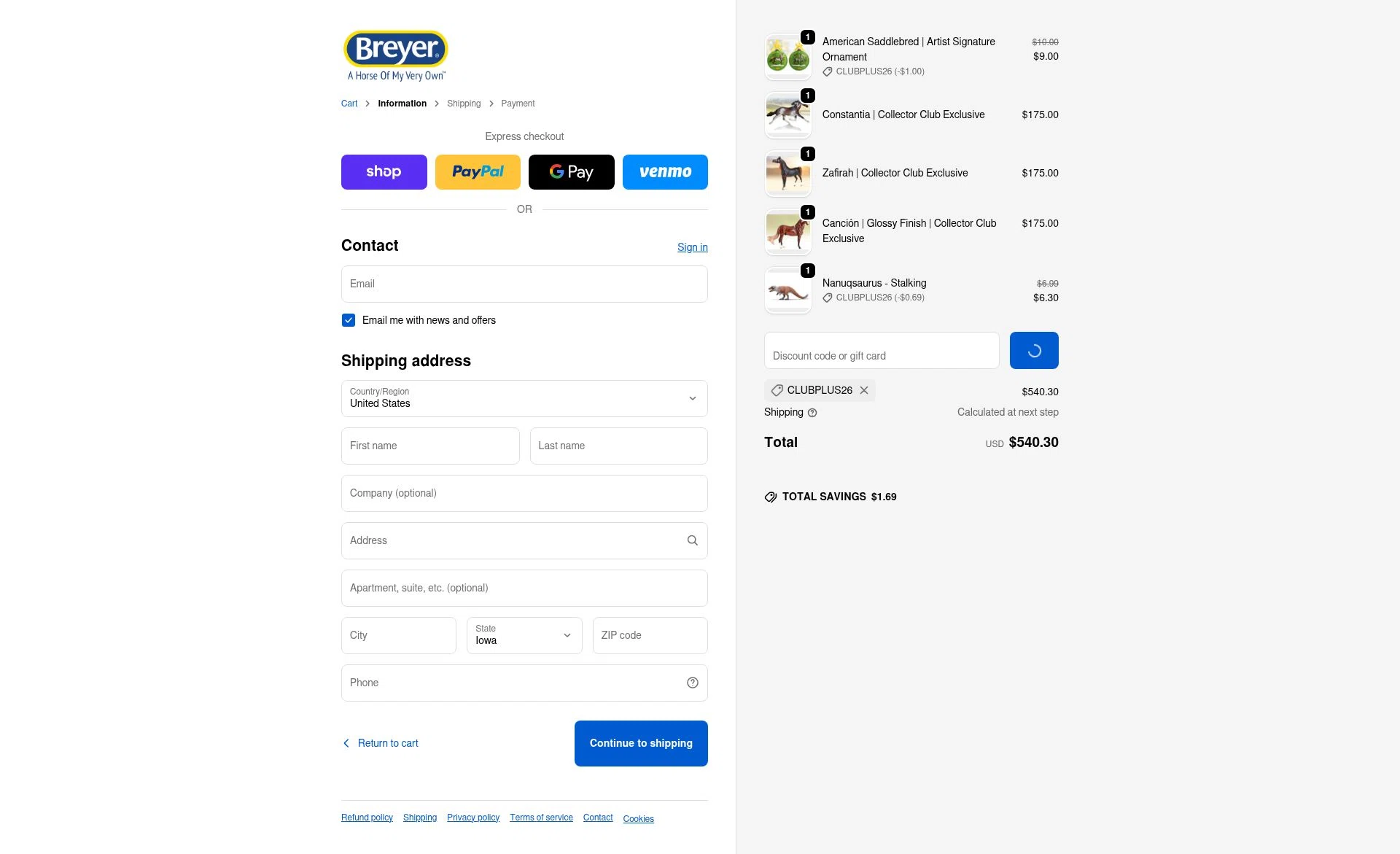 Breyer checkout page showing Breyer discount code box | Screenshot taken by SimplyCodes community member on Jan 4, 2026