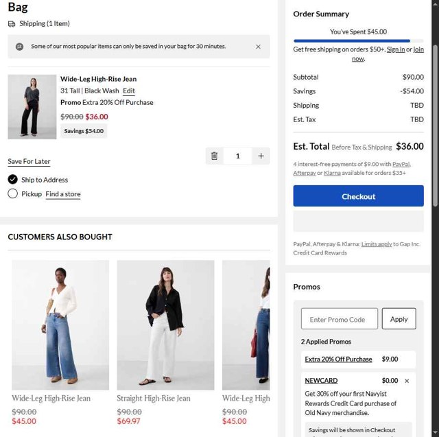 Banana Republic Factory checkout page showing Banana Republic Factory promo code box | Screenshot taken by SimplyCodes community member on Aug 20, 2025