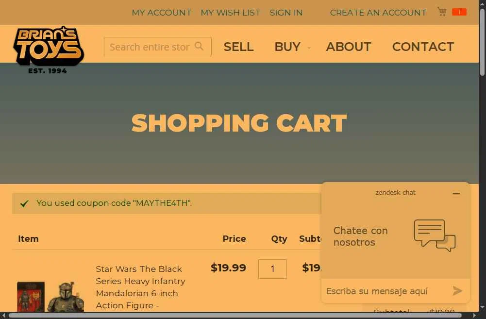Brian's Toys checkout page showing Brian's Toys promo code box | Screenshot taken by SimplyCodes community member on May 2, 2025