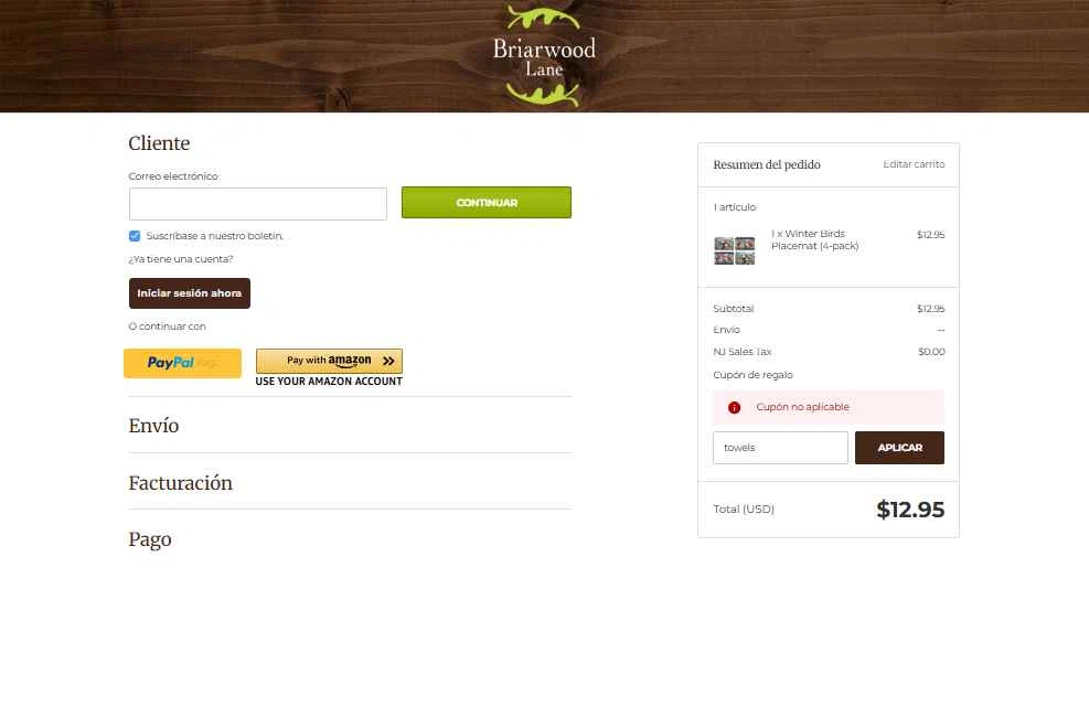 Briarwood Lane checkout page showing Briarwood Lane coupon code box | Screenshot taken by SimplyCodes community member on Dec 10, 2025