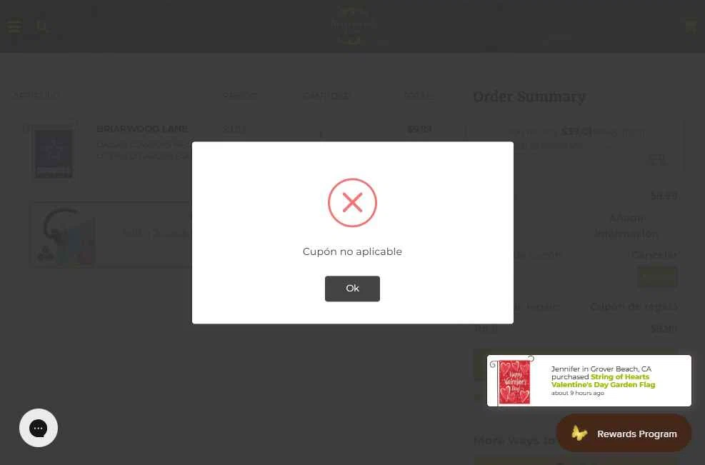 Briarwood Lane checkout page showing Briarwood Lane coupon code box | Screenshot taken by SimplyCodes community member on Jan 8, 2026