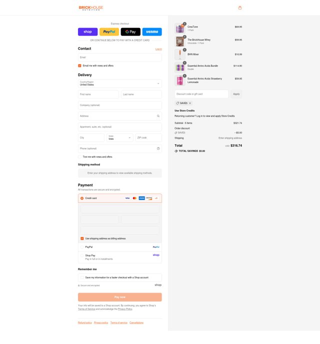 BrickHouse Nutrition checkout page showing BrickHouse Nutrition discount code box | Screenshot taken by SimplyCodes community member on Sep 6, 2025