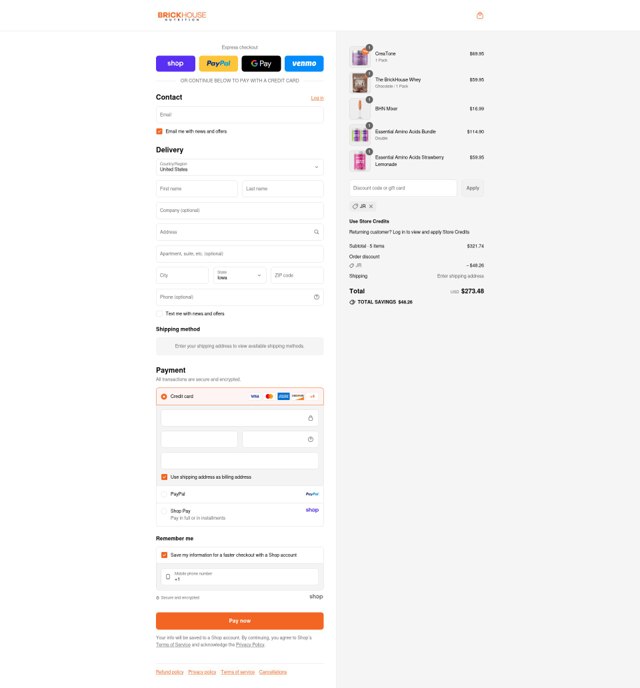 BrickHouse Nutrition checkout page showing BrickHouse Nutrition discount code box | Screenshot taken by SimplyCodes community member on Sep 6, 2025