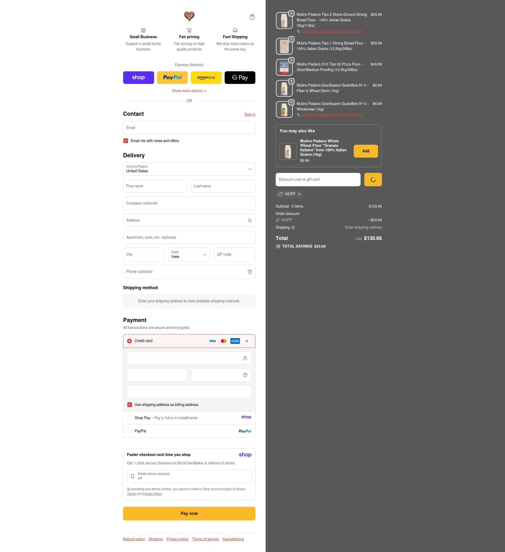 BrickOvenBaker checkout page showing BrickOvenBaker discount code box | Screenshot taken by SimplyCodes community member on Jan 14, 2026