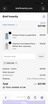 BRIEF INSANITY coupon verification screenshot