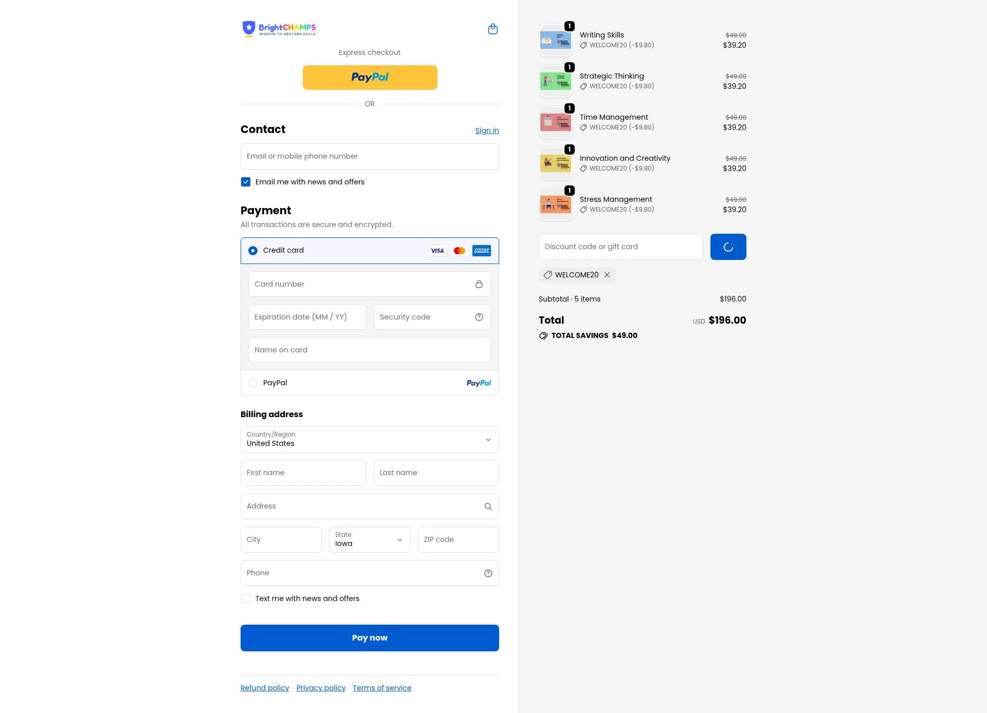 BrightChamps checkout page showing BrightChamps promo code box | Screenshot taken by SimplyCodes community member on Feb 9, 2026